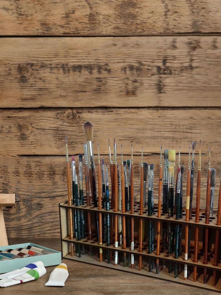 67-Slot Premium Wooden Brush H - đánh giá và giá Art Craft Organizer